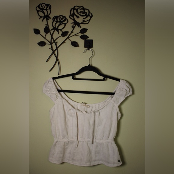 Roxy White Cap Sleeve Top Flowy Fit Blouse Size S - Picture 2 of 9